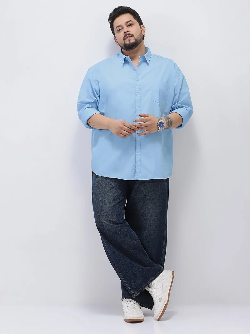 Urbano Fashion  Urbano Plus Men's Light Blue Cotton Full Sleeve Regular Fit Casual Solid Shirt  | Best Price UAE