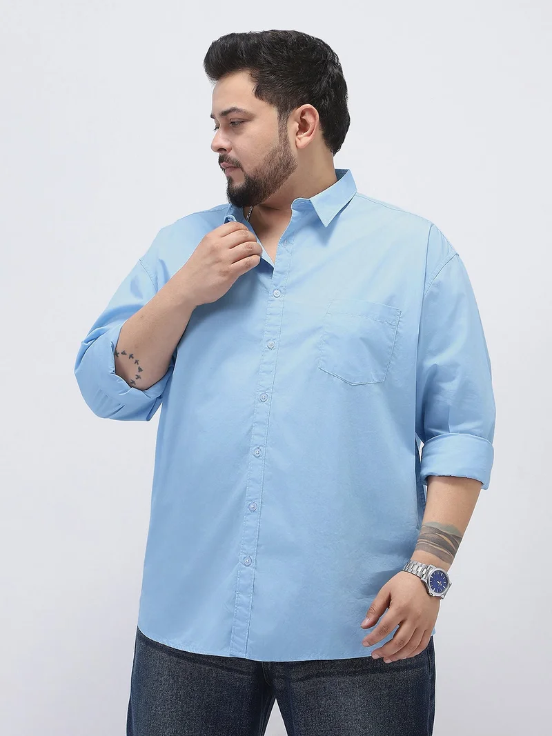 Urbano Fashion  Urbano Plus Men's Light Blue Cotton Full Sleeve Regular Fit Casual Solid Shirt  | Best Price UAE