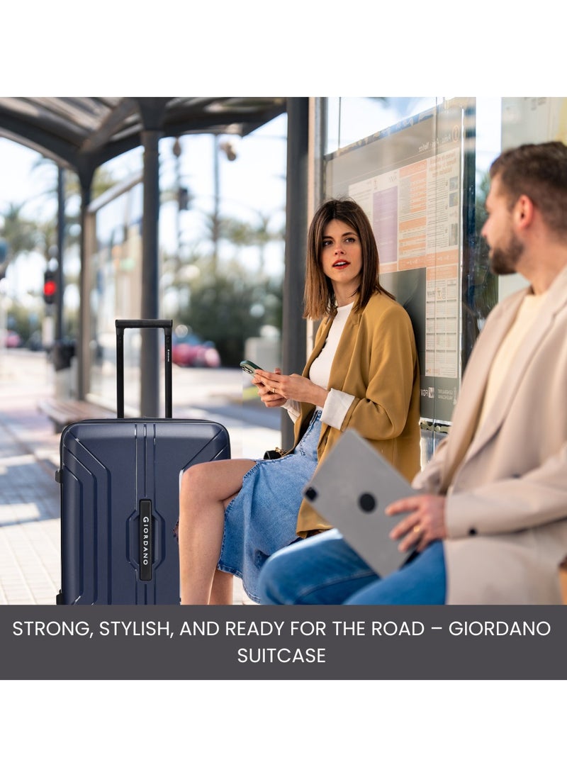 GIORDANO - Giordano Luggage Sets of 2 Hard Shell PP Durable Lightweight Carry on & Checked Suitcase with Double Spinner Wheels, Secure Combination Lock Travel Bag, Unbreakable Hardcase Suitcase 2 Pcs Navy (S+L) - Image 1
