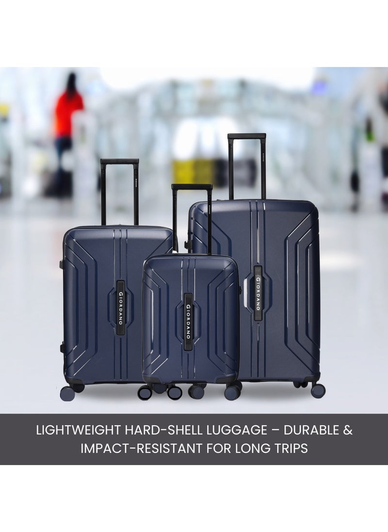 GIORDANO - Giordano Luggage Sets of 2 Hard Shell PP Durable Lightweight Carry on & Checked Suitcase with Double Spinner Wheels, Secure Combination Lock Travel Bag, Unbreakable Hardcase Suitcase 2 Pcs Navy (S+L) - Image 1