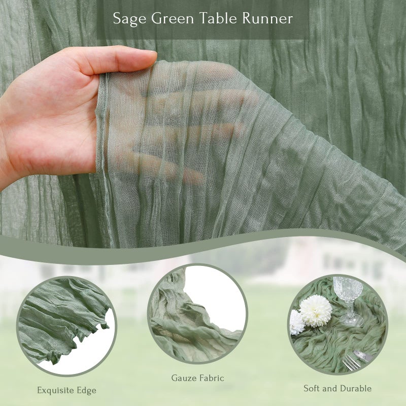 LuoluoHouse 10 Pack 10Ft Sage Green Cheesecloth Table Runner Gauze Table Runner for Holiday Romantic Decorations Birthday Wedding 35x120 inch Rustic Table Decor - Image 3