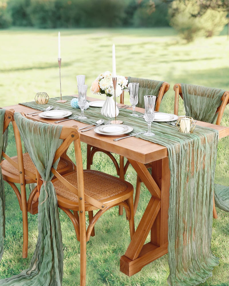 LuoluoHouse 10 Pack 10Ft Sage Green Cheesecloth Table Runner Gauze Table Runner for Holiday Romantic Decorations Birthday Wedding 35x120 inch Rustic Table Decor - Image 4