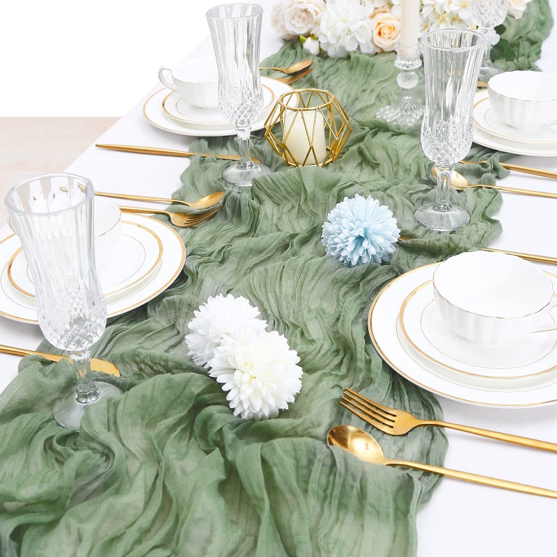 LuoluoHouse 10 Pack 10Ft Sage Green Cheesecloth Table Runner Gauze Table Runner for Holiday Romantic Decorations Birthday Wedding 35x120 inch Rustic Table Decor - Image 1