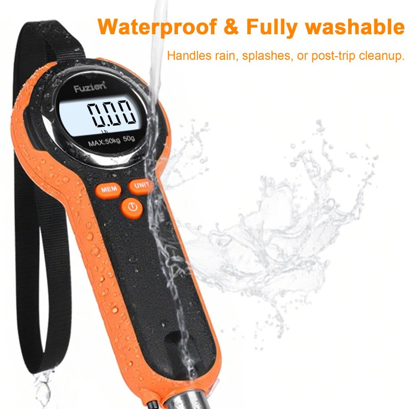 Fuzion Fish Scale, Professional Fishing Scale - 110lb Capacity, Waterproof, Night Light, Memory & Tape Measure | Portable Fish Weigh Kit w/Lip Gripper, Batteries & Pouch - Image 5