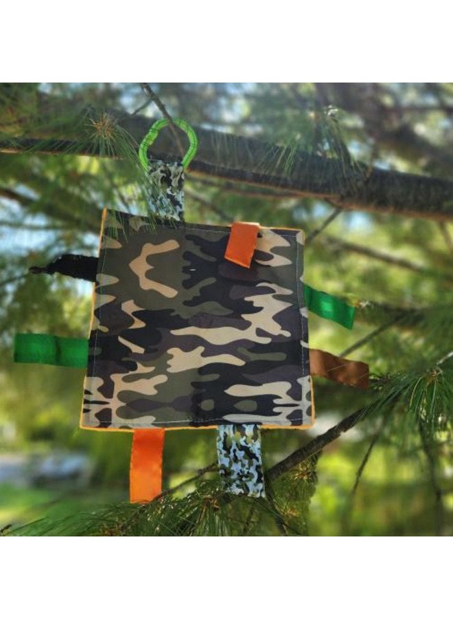 The Learning Lovey Baby Jack & Co 8x8 Hunting Camo Lovey Tag Toys - Baby Crinkle Toys - Crinkle Toys for Baby - Soft & Safe - Learn Shapes & Colors - Ideal Baby Toy - BPA Free w/Stroller Clip - Image 2