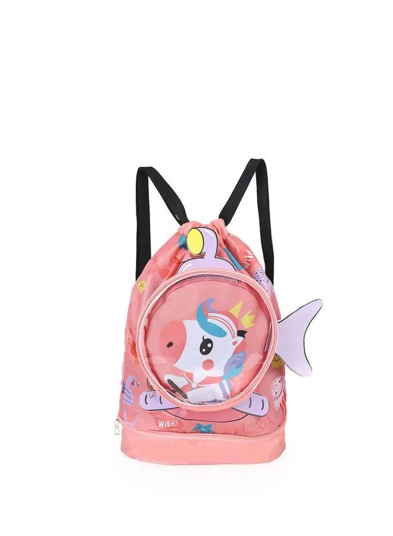 NIBEMINENT Children's Dry and Wet Separation Swimming Bag, Beach Sports Fitness Portable Drawstring Backpack Waterproof Gym Pool Gear - Image 1