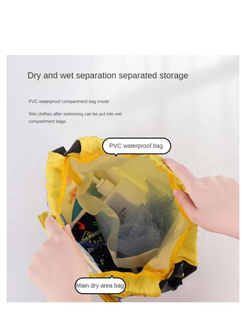 NIBEMINENT Children's Dry and Wet Separation Swimming Bag, Beach Sports Fitness Portable Drawstring Backpack Waterproof Gym Pool Gear - Image 2