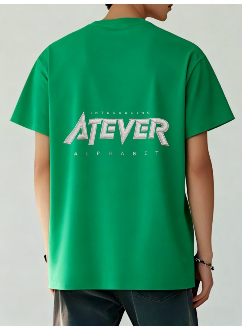 Men's Green Pure Cotton Breathable Loose Fit T-Shirt with "ATEVER ALPHABET" Print - Image 1
