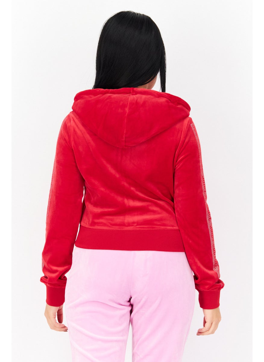 Juicy Couture - Women Hooded Full Zip Fleece Jacket, Red - Image 1