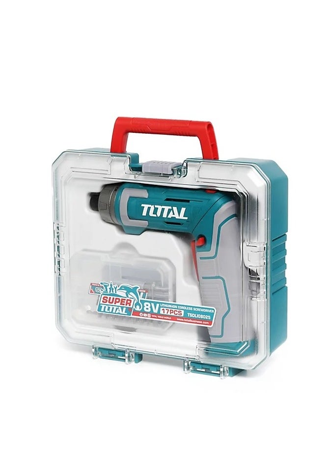 TOTAL - Total Cordless Screwdriver 8V 6Nm – Adjustable Handle, 15+1 Torque Settings, USB Type-C Charging, Integrated LED Light, Includes 10 Cr-V Bits, HSS Drill Bits & Carrying Case – Ideal for Home Repairs & DIY Projects - Image 1