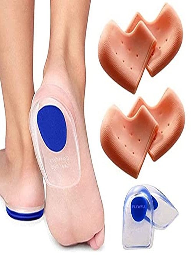 FLYWELL Heel Protector Insole Cups 1-Pair & Silicone Gel Heel Pad Socks 2-Pair.- Pack of-3