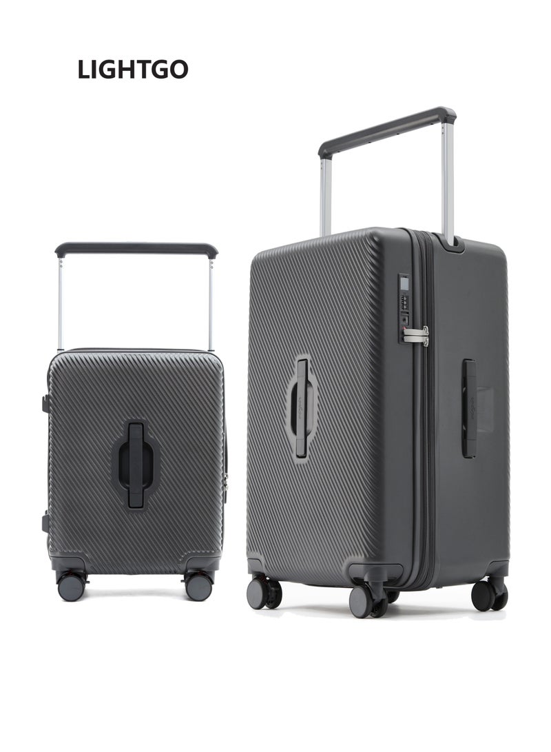 LIGHTGO 7655 20 inch + 28inch suitcase set 2pcs , 28 inch with Expandable，with approved TSA lock，PC trunk check in spinner luggage ，Grey color - Image 1
