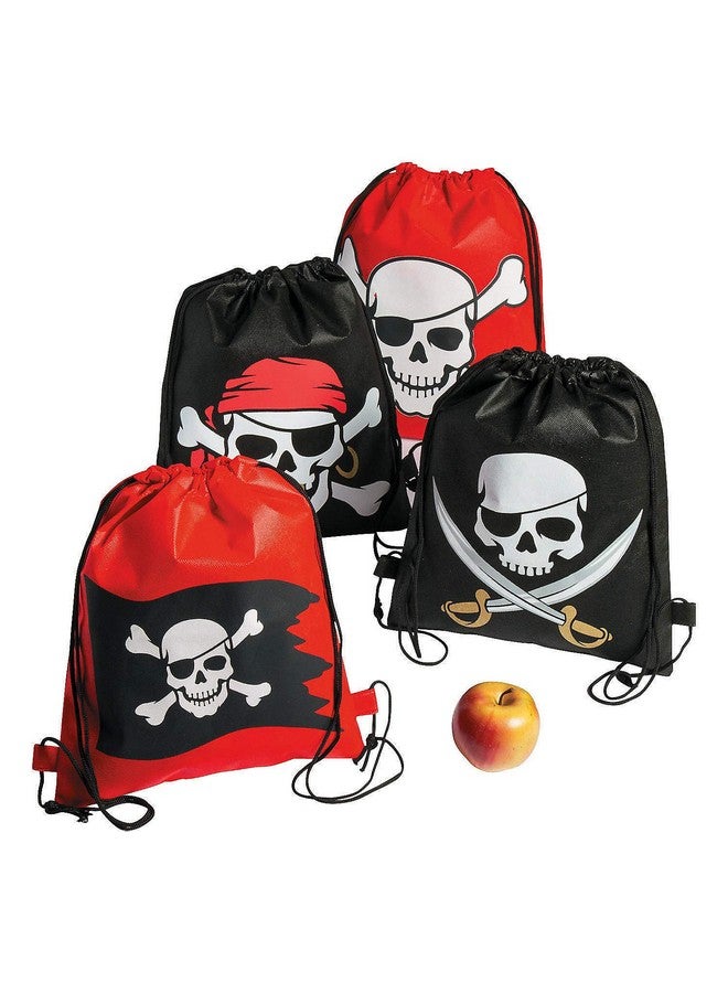 Fun Express Pirate Drawstring Backpack (Set Of 12) Party Favor And Apparel Accessories - Image 1