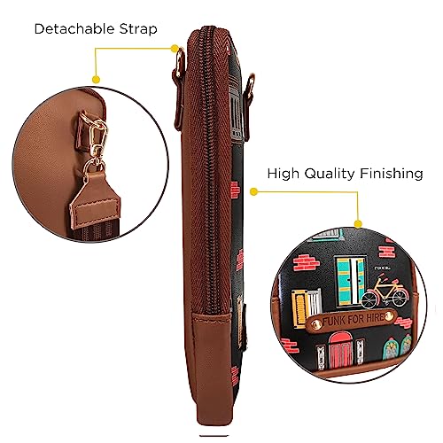 Funk For Hire Womens Leatherette Printed Mobile Holder Sling Bag - Black And Brown - Image 5