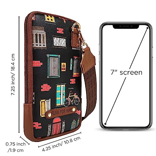 Funk For Hire Womens Leatherette Printed Mobile Holder Sling Bag - Black And Brown - Image 2
