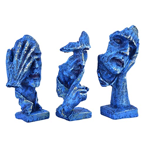 DEQUERA Resin Human Face With Hand On His Mouth Showpiece With Base For Home Decor | Decorative Items For Room | Home Decoration Items | Table Decoration Items - Blue, 15 Centimeters, 10 CM - Image 2