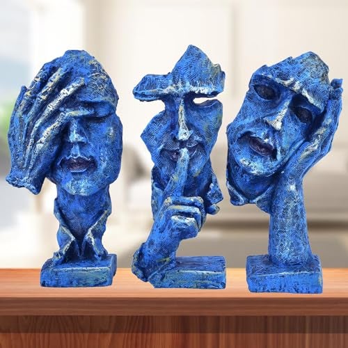 DEQUERA Resin Human Face With Hand On His Mouth Showpiece With Base For Home Decor | Decorative Items For Room | Home Decoration Items | Table Decoration Items - Blue, 15 Centimeters, 10 CM - Image 5