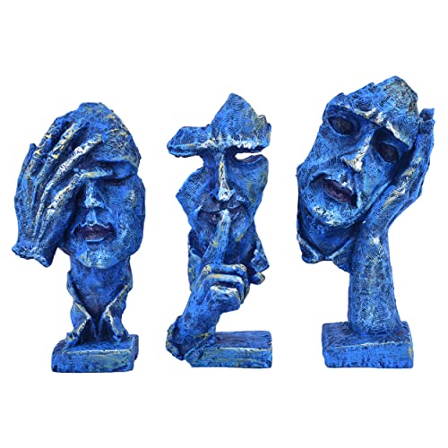DEQUERA Resin Human Face With Hand On His Mouth Showpiece With Base For Home Decor | Decorative Items For Room | Home Decoration Items | Table Decoration Items - Blue, 15 Centimeters, 10 CM - Image 4