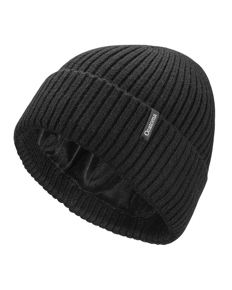 Ocatoma Beanie for Men Women Warm Winter Knit Cuffed Beanie Soft Warm Ski Hats Unisex Black - Image 1
