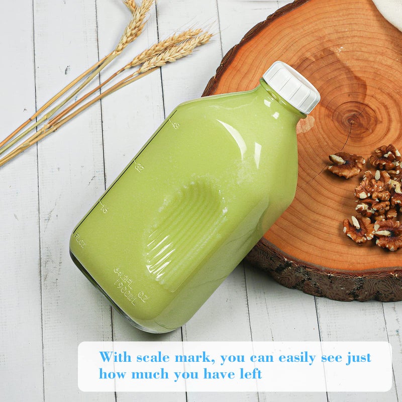 Syntic 2 Qt Glass Milk Bottle with Reusable Strong Airtight SCREW LID, 64 Oz Glass Juice Bottles for Almond Milk, Oat/Nut Milk- 0.5 Gal Water Bottle with 2 Exact Scale Lines, Extra Handle AND Capï¼ - Image 5
