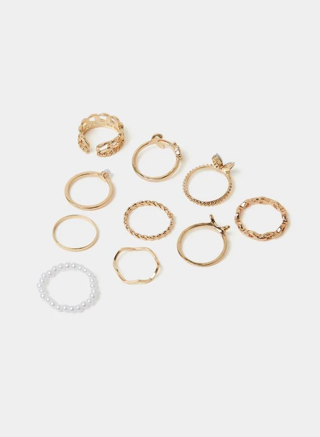 Styli  Pack of 10 - Gold Tone Casual Rings for Women | Best Price UAE