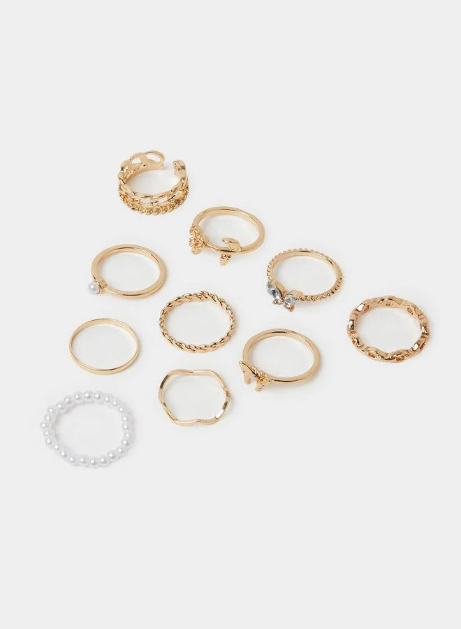 ستايلي Pack of 10 - Gold Tone Casual Rings