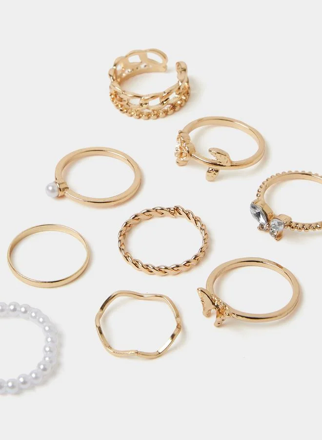 Styli  Pack of 10 - Gold Tone Casual Rings for Women | Best Price UAE