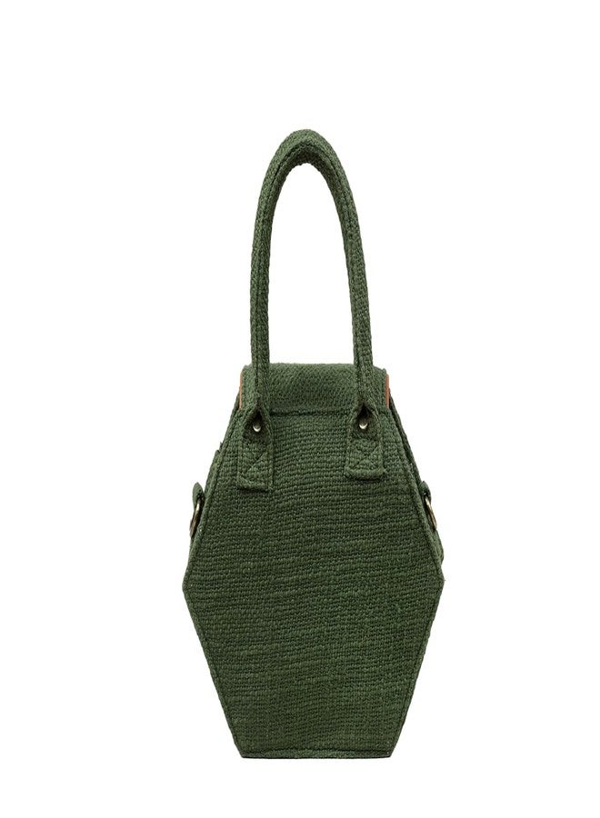 BHASTRA Bahstra Hexagone Fever Sling Bag - Green |Handloom woven cotton and vegan leather | Bag for Women - Girls Travel Crossbody Bags with Adjustable Strap - Ideal For Gifting - Image 3