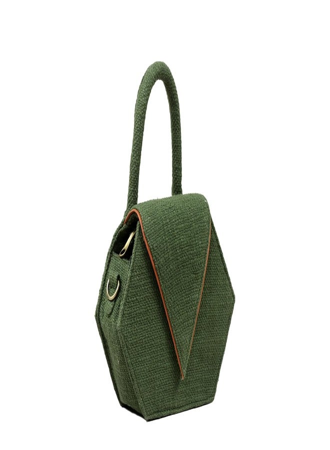 BHASTRA Bahstra Hexagone Fever Sling Bag - Green |Handloom woven cotton and vegan leather | Bag for Women - Girls Travel Crossbody Bags with Adjustable Strap - Ideal For Gifting - Image 5