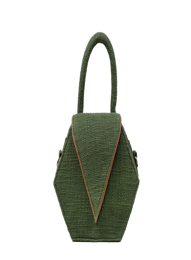 BHASTRA Bahstra Hexagone Fever Sling Bag - Green |Handloom woven cotton and vegan leather | Bag for Women - Girls Travel Crossbody Bags with Adjustable Strap - Ideal For Gifting - Image 2