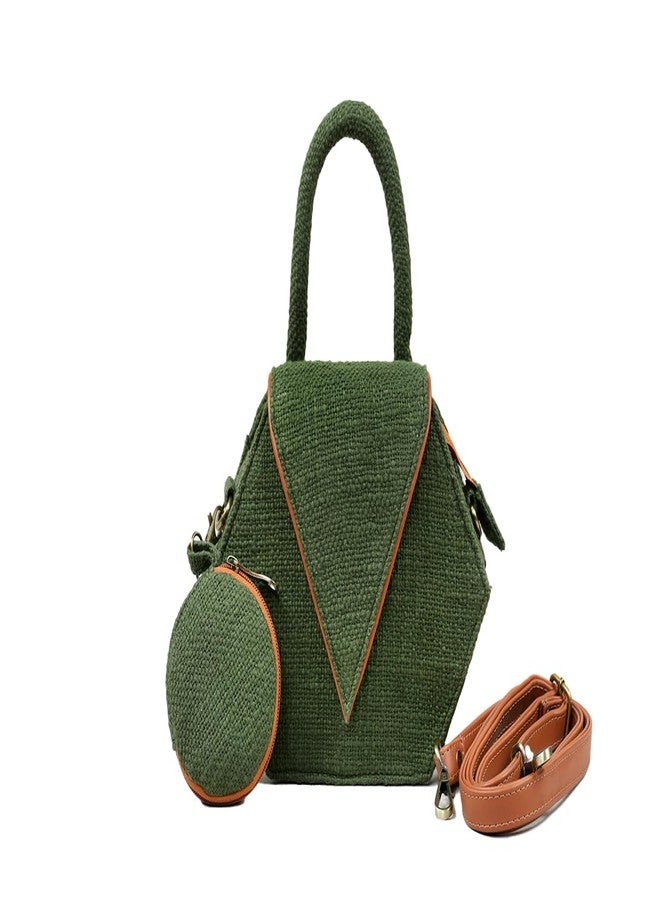 BHASTRA Bahstra Hexagone Fever Sling Bag - Green |Handloom woven cotton and vegan leather | Bag for Women - Girls Travel Crossbody Bags with Adjustable Strap - Ideal For Gifting - Image 1