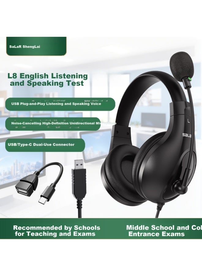 salar Shenglai L8 English Listening And Speaking Exam Headphones Over-ear Wired Student Online Class Human-computer Dialogue Recording Reading Aloud English Speaking Mandarin Headset With Microphone Usb/typ - Image 1