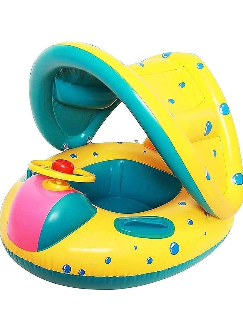 ORiTi Baby Inflatable Swimming Ring with Adjustable Sun Shade Pool Float Baby Inflatable Swimming Floats Safety Seat for Age 6 and 36 Months Toddlers with Carry Bag - Image 1