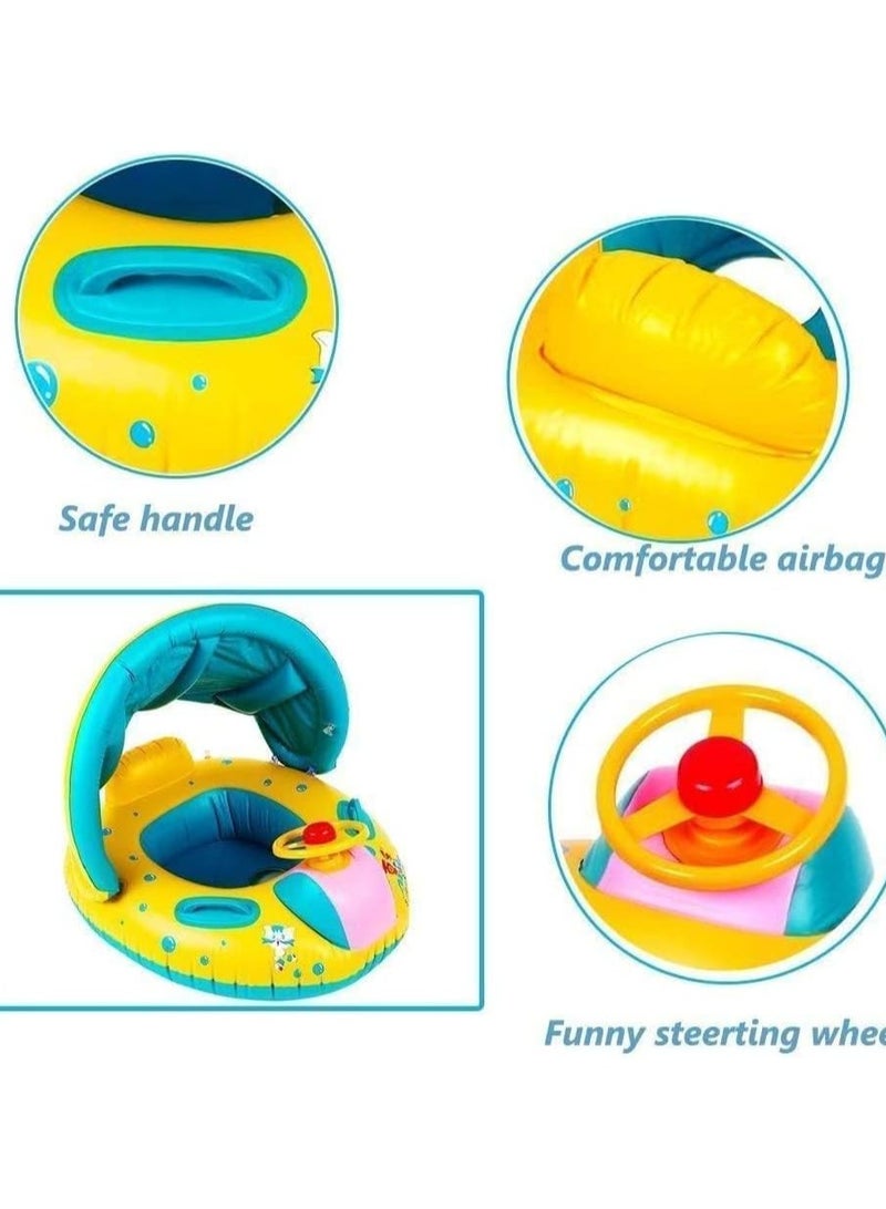 ORiTi Baby Inflatable Swimming Ring with Adjustable Sun Shade Pool Float Baby Inflatable Swimming Floats Safety Seat for Age 6 and 36 Months Toddlers with Carry Bag - Image 4