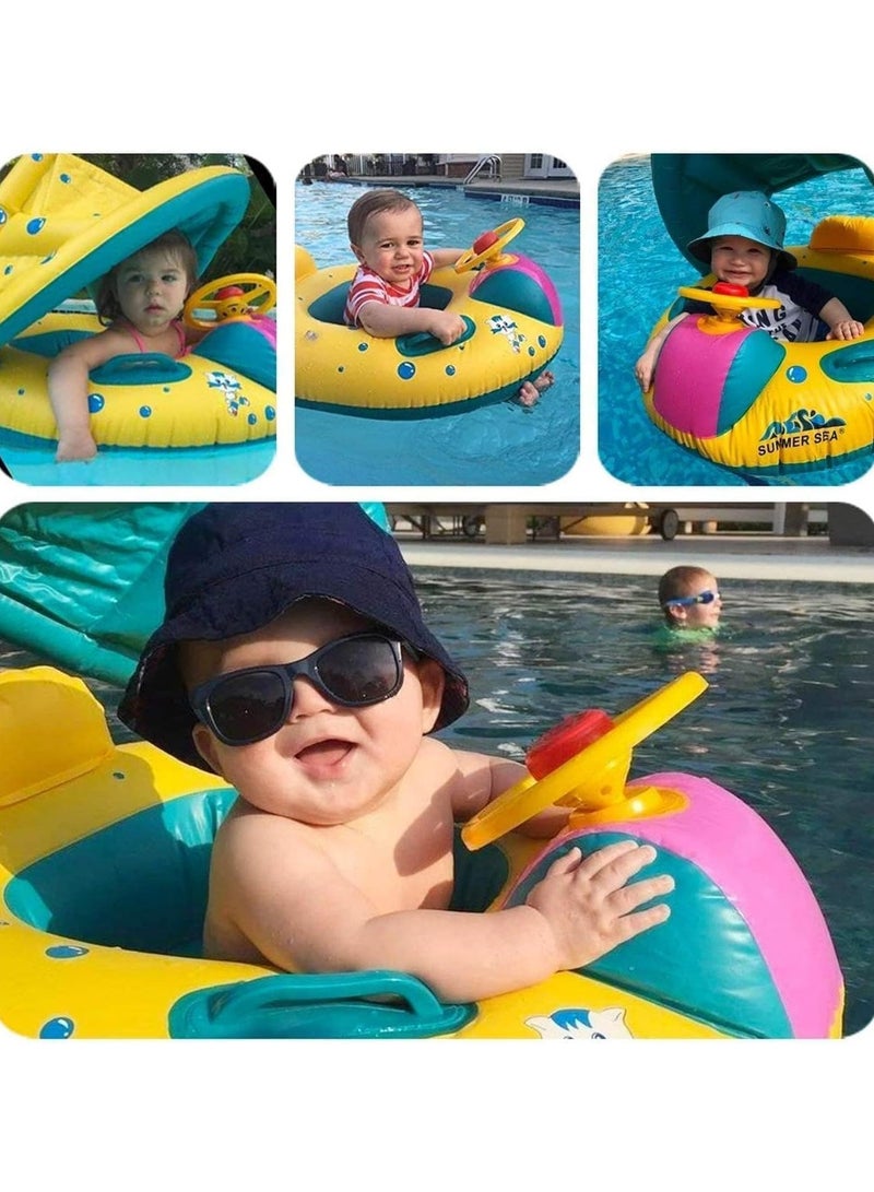 ORiTi Baby Inflatable Swimming Ring with Adjustable Sun Shade Pool Float Baby Inflatable Swimming Floats Safety Seat for Age 6 and 36 Months Toddlers with Carry Bag - Image 5
