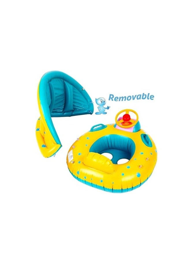 ORiTi Baby Inflatable Swimming Ring with Adjustable Sun Shade Pool Float Baby Inflatable Swimming Floats Safety Seat for Age 6 and 36 Months Toddlers with Carry Bag - Image 3