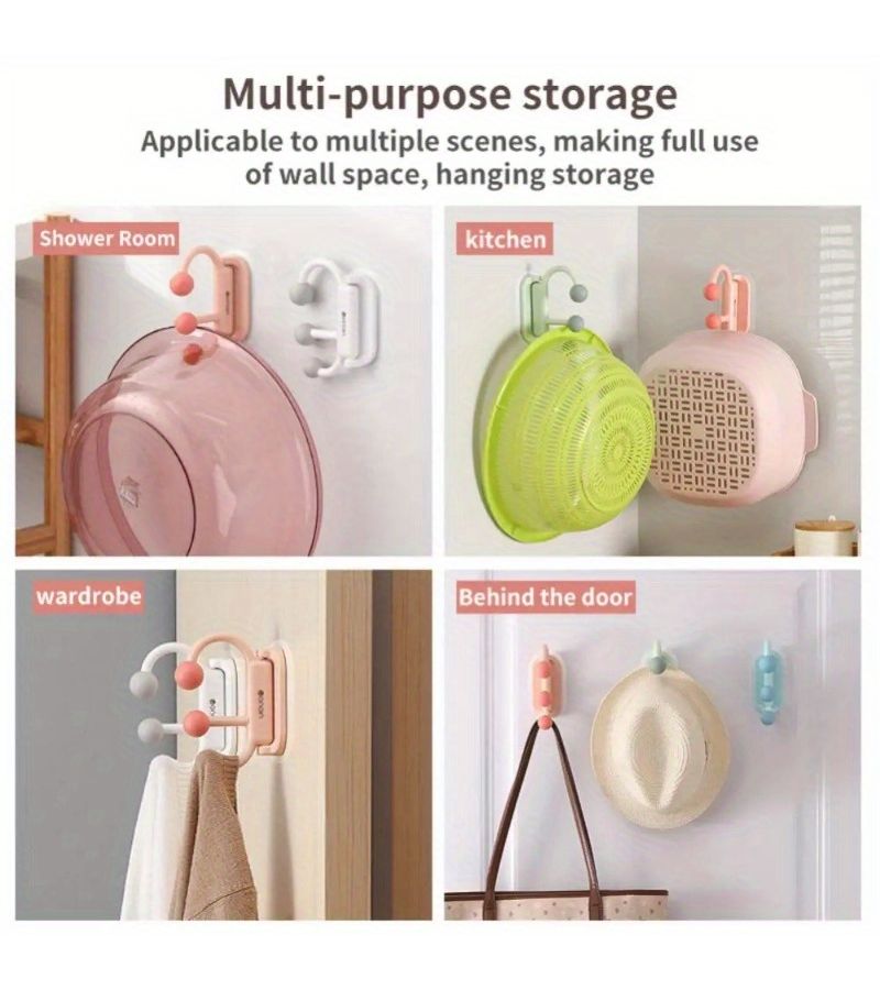 Blue Rotating Wall Hook With Abs Plastic Rotator And Anti Slip Base Space Saving Hanging Shelf Storage For Bathroom Shower Bathtub Sink Towels Bath Accessories No Drill Installation - Image 2