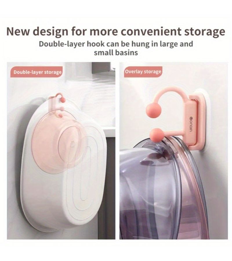Blue Rotating Wall Hook With Abs Plastic Rotator And Anti Slip Base Space Saving Hanging Shelf Storage For Bathroom Shower Bathtub Sink Towels Bath Accessories No Drill Installation - Image 3