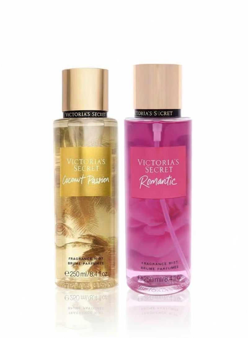 Victoria's Secret بخاخ عطر جوز الهند 250 مل و بخاخ عطر رومانسي 250 مل مجموعة - Image 1