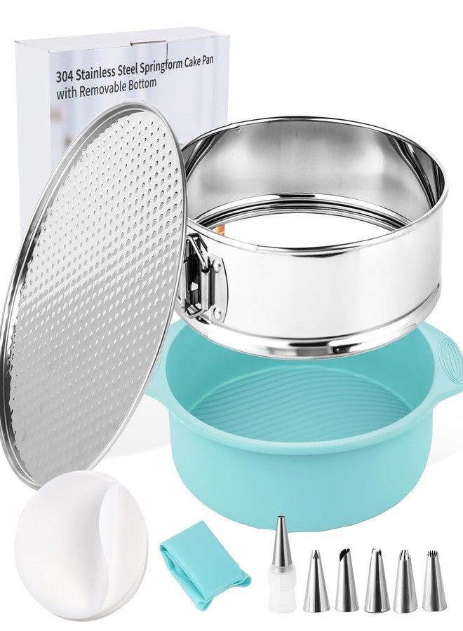 Spmarkt 10-inch Stainless Steel Springform Pan with Silicone Protector, Removable Bottom, Parchment Paper, Decorating Kit Piping Bags and Tips- Great for Birthday Parties - Image 1