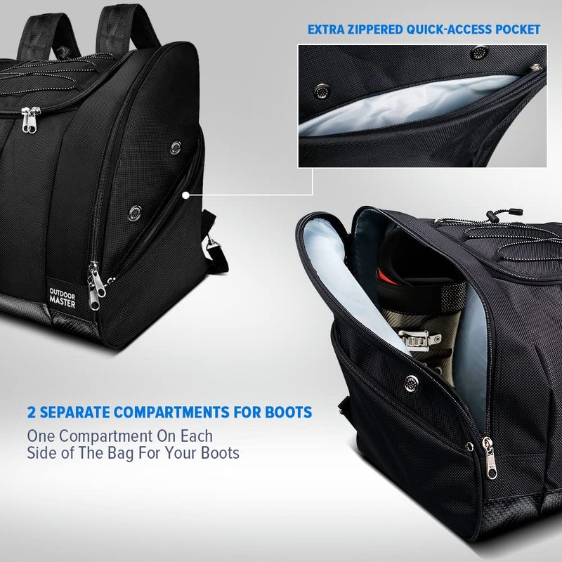 OutdoorMaster Boot Bag POLAR BEAR - 50L Ski Boots and Snowboard Boots Bag, Excellent for Travel with Waterproof Exterior & Bottom - for Men, Women and Youth - Black - Image 5