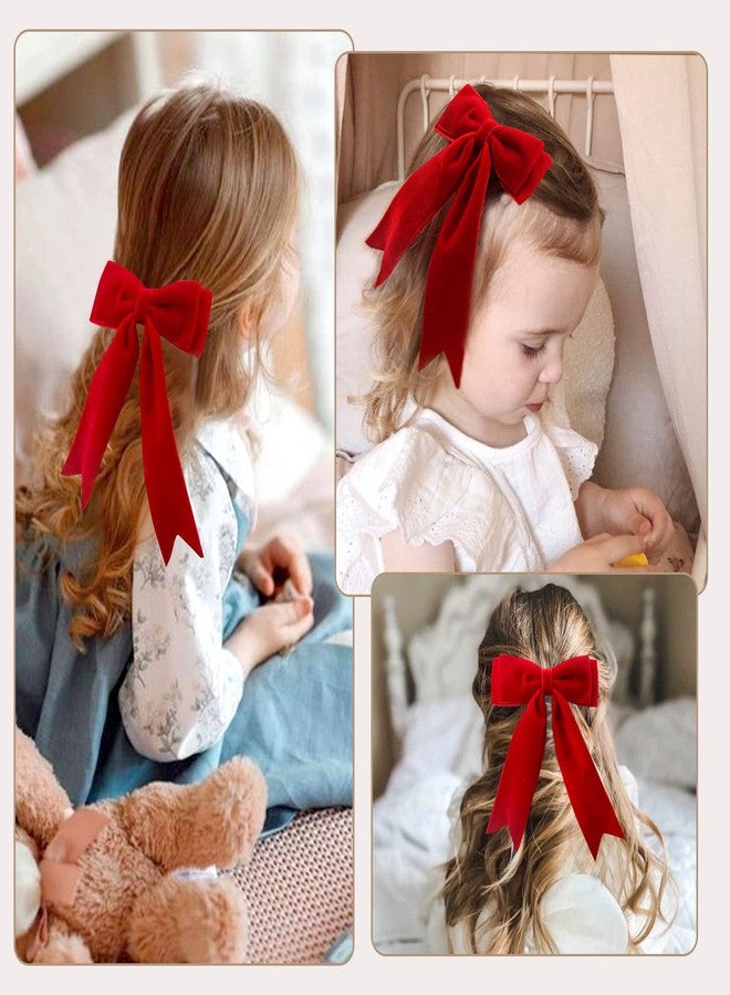 NCMAMA 4PCS Velvet Hair Bows for Girls, Red Hair Bow Clips Ponytail long Ribbon Bows Hair Accessories for Women Girls Toddlers Infant (Red) - Image 5