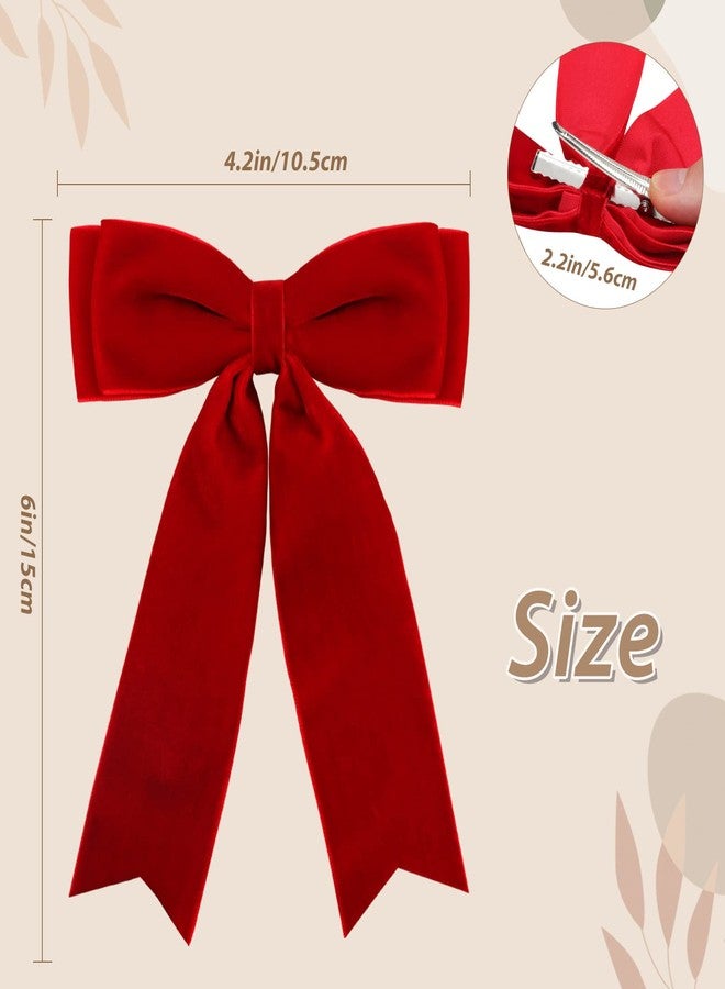 NCMAMA 4PCS Velvet Hair Bows for Girls, Red Hair Bow Clips Ponytail long Ribbon Bows Hair Accessories for Women Girls Toddlers Infant (Red) - Image 3