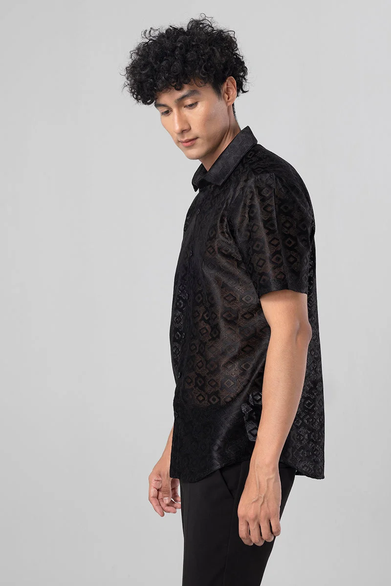 SNITCH Black Black Geometric Half Sleeve Regular Fit Shirt for Men | Best Price UAE