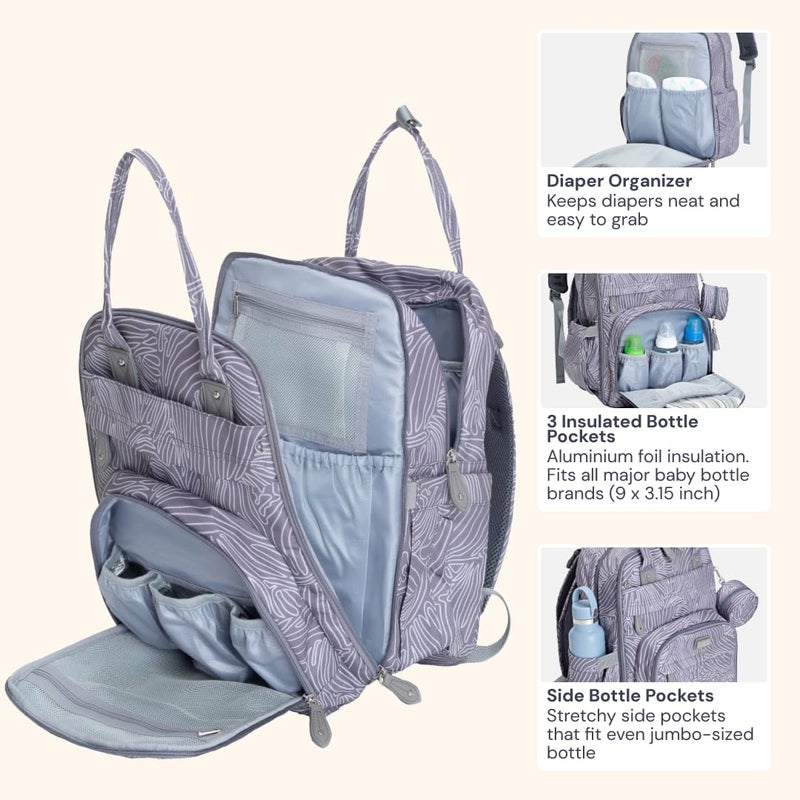 BabbleRoo Diaper Bag Backpack - Baby Essentials Travel Tote - Multi Function Water Resistant Diaper Bag, Travel Essentials Baby Bag with Changing Pad, Stroller Straps & Pacifier Case - Grey Swirls - Image 4