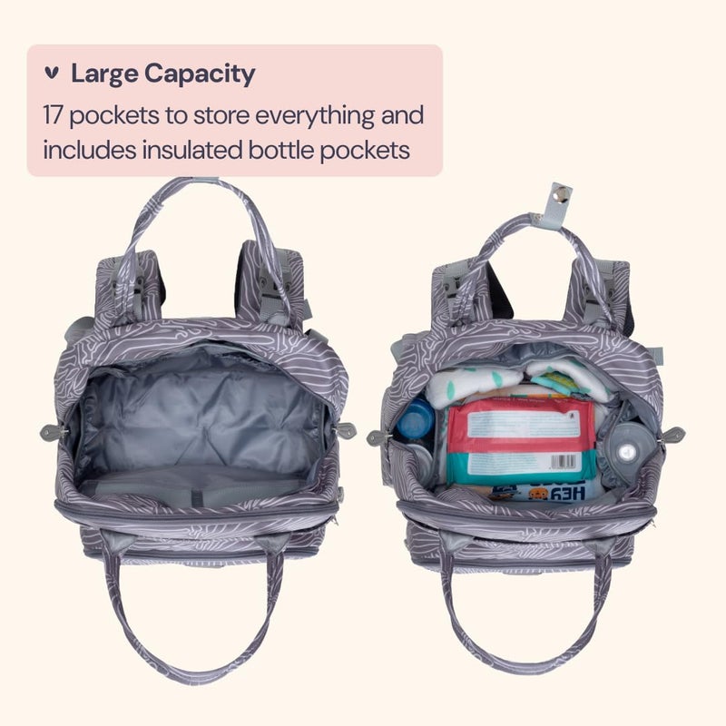 BabbleRoo Diaper Bag Backpack - Baby Essentials Travel Tote - Multi Function Water Resistant Diaper Bag, Travel Essentials Baby Bag with Changing Pad, Stroller Straps & Pacifier Case - Grey Swirls - Image 3