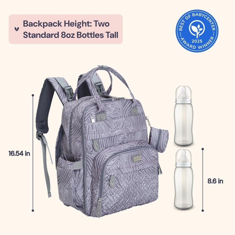 BabbleRoo Diaper Bag Backpack - Baby Essentials Travel Tote - Multi Function Water Resistant Diaper Bag, Travel Essentials Baby Bag with Changing Pad, Stroller Straps & Pacifier Case - Grey Swirls - Image 2