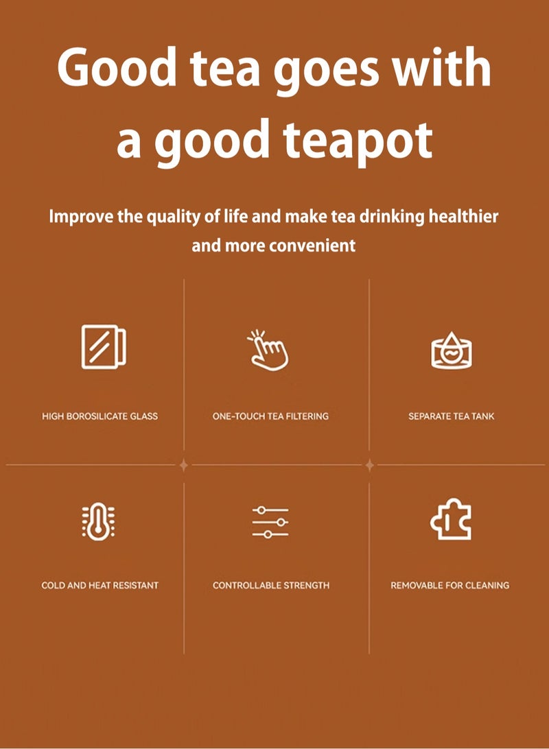 LOOPITYS 1000ML detachable glass teapot, one click automatic water outlet, high temperature resistant tea separation filter. Tea set that can filter tea leaves can be used as a tea set gift - Image 3