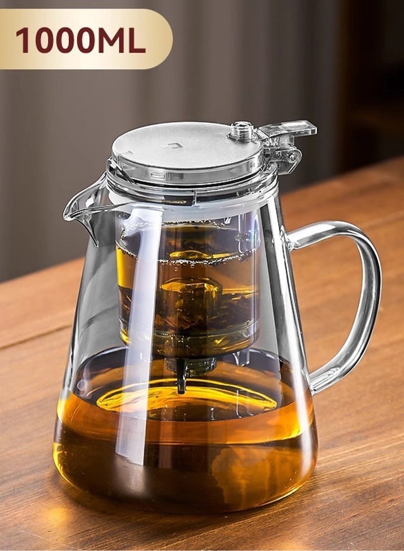 LOOPITYS 1000ML detachable glass teapot, one click automatic water outlet, high temperature resistant tea separation filter. Tea set that can filter tea leaves can be used as a tea set gift - Image 1