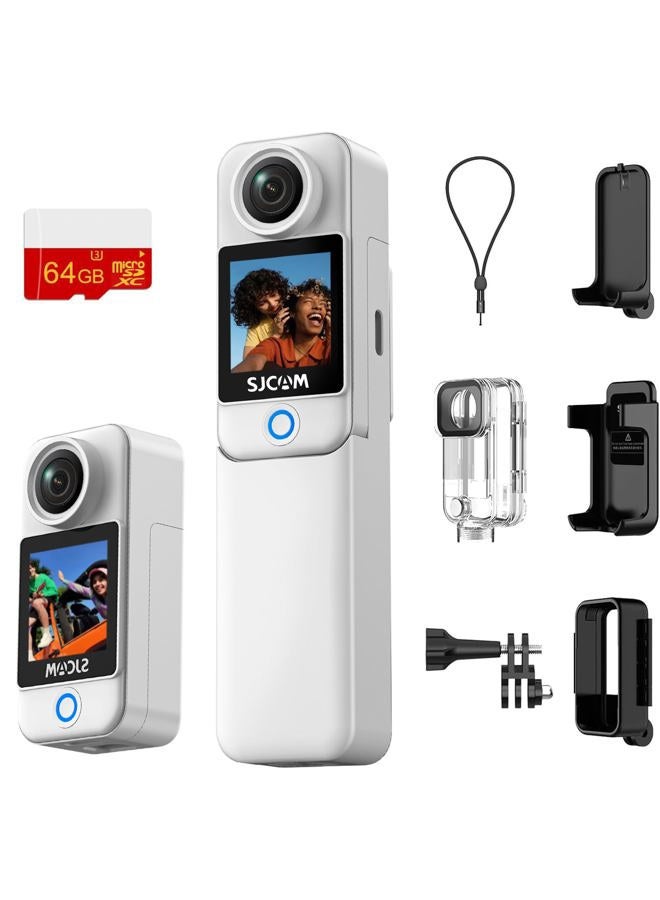 SJCAM C300 Pocket Camera 4K, 3800mAh Battery 6-Axis Stabilizer Action Camera, Dual-Touch Screen Body Camera, Waterproof, Suitable for Vlogging and Live Streaming, with Helmet Mount Kits, White - Image 1